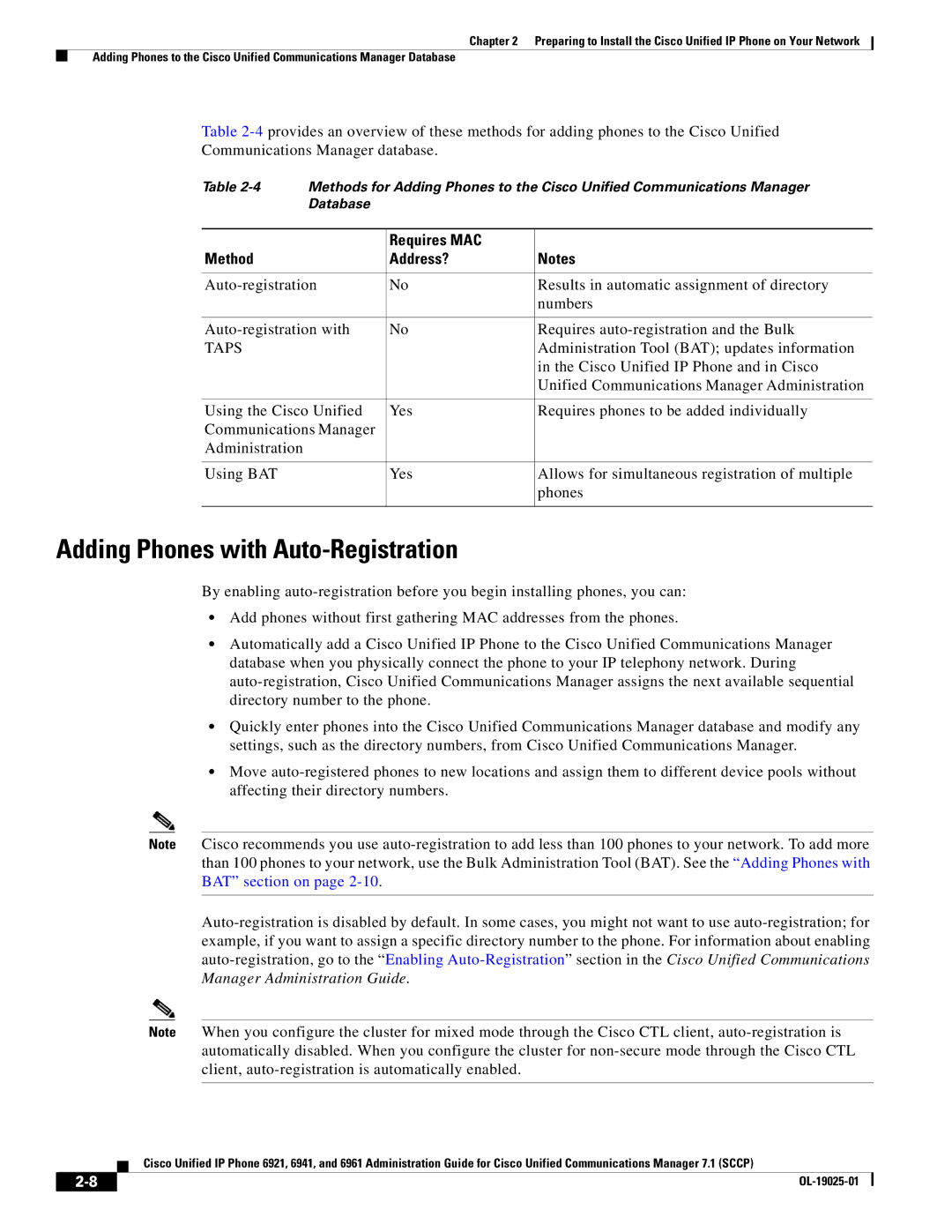 Cisco Systems OL-19025-01 manual Adding Phones with Auto-Registration, Requires MAC Method Address? 