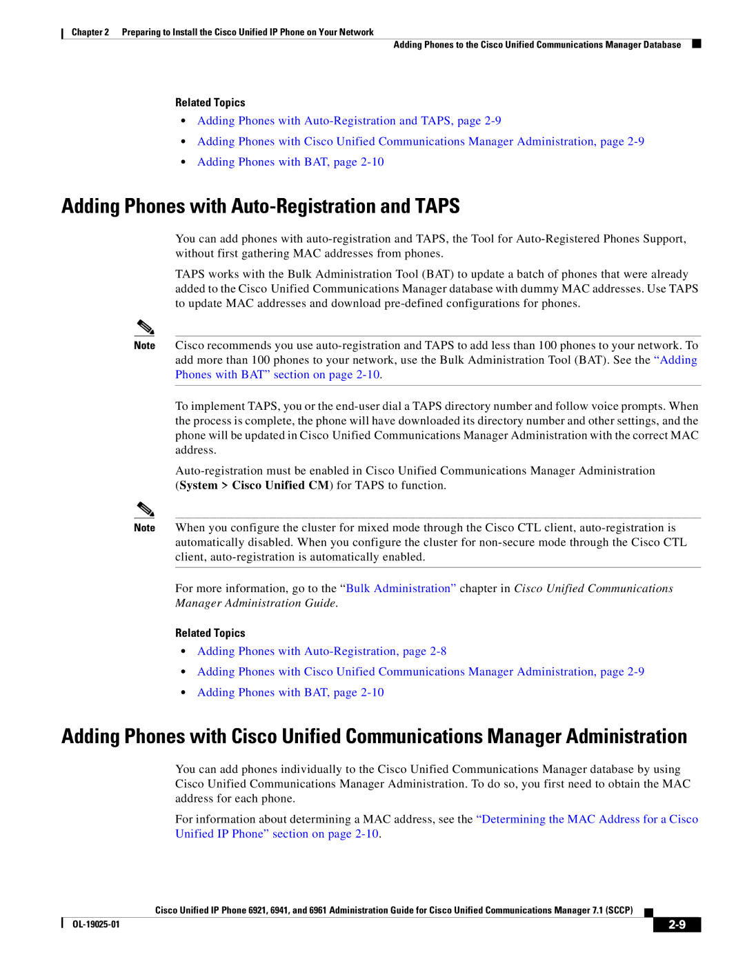 Cisco Systems OL-19025-01 manual Adding Phones with Auto-Registration and Taps 