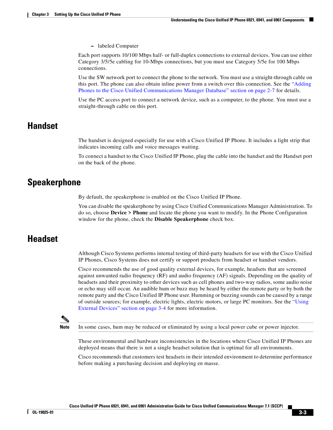Cisco Systems OL-19025-01 manual Handset, Speakerphone, Headset 