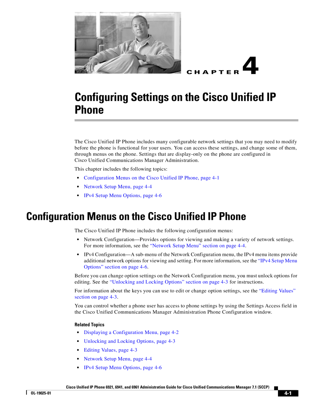 Cisco Systems OL-19025-01 manual Configuration Menus on the Cisco Unified IP Phone 