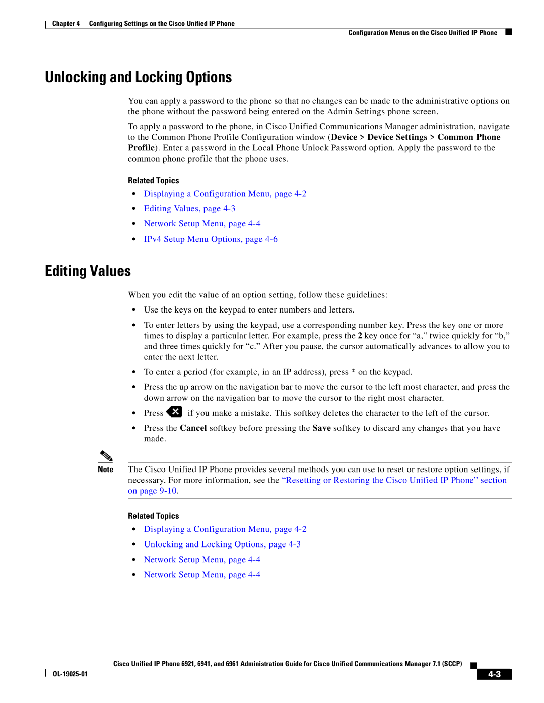 Cisco Systems OL-19025-01 manual Unlocking and Locking Options, Editing Values 