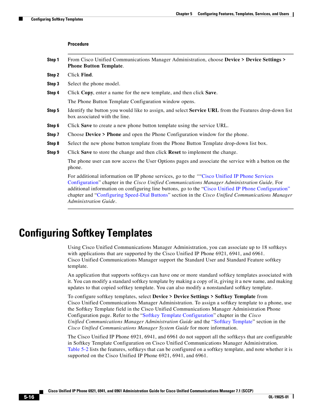 Cisco Systems OL-19025-01 manual Configuring Softkey Templates 