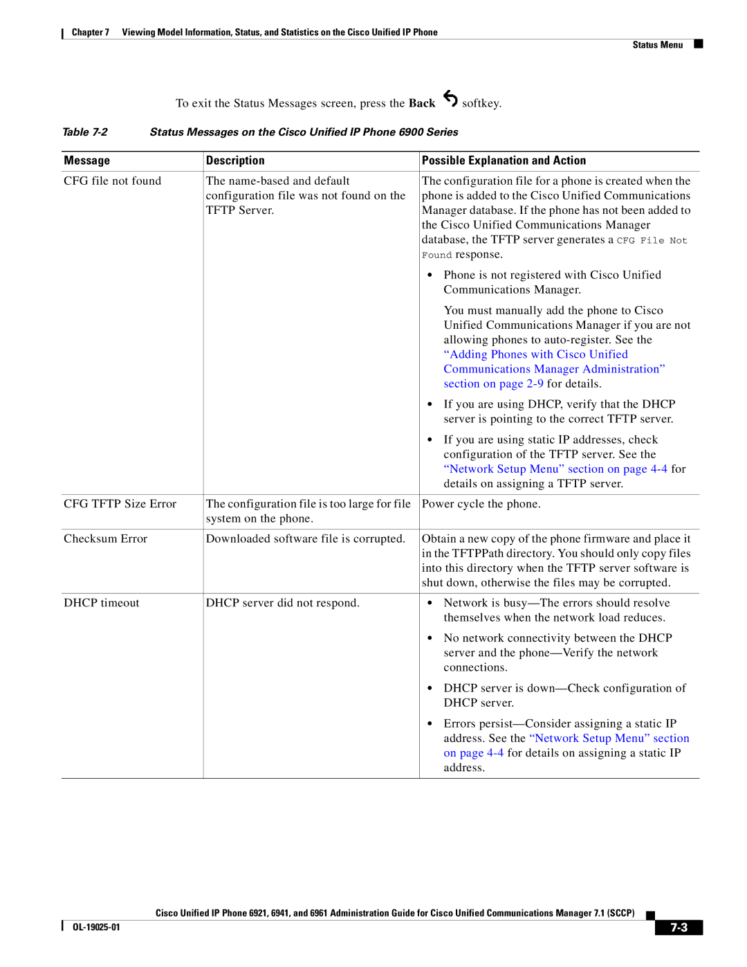 Cisco Systems OL-19025-01 manual Message Description Possible Explanation and Action 