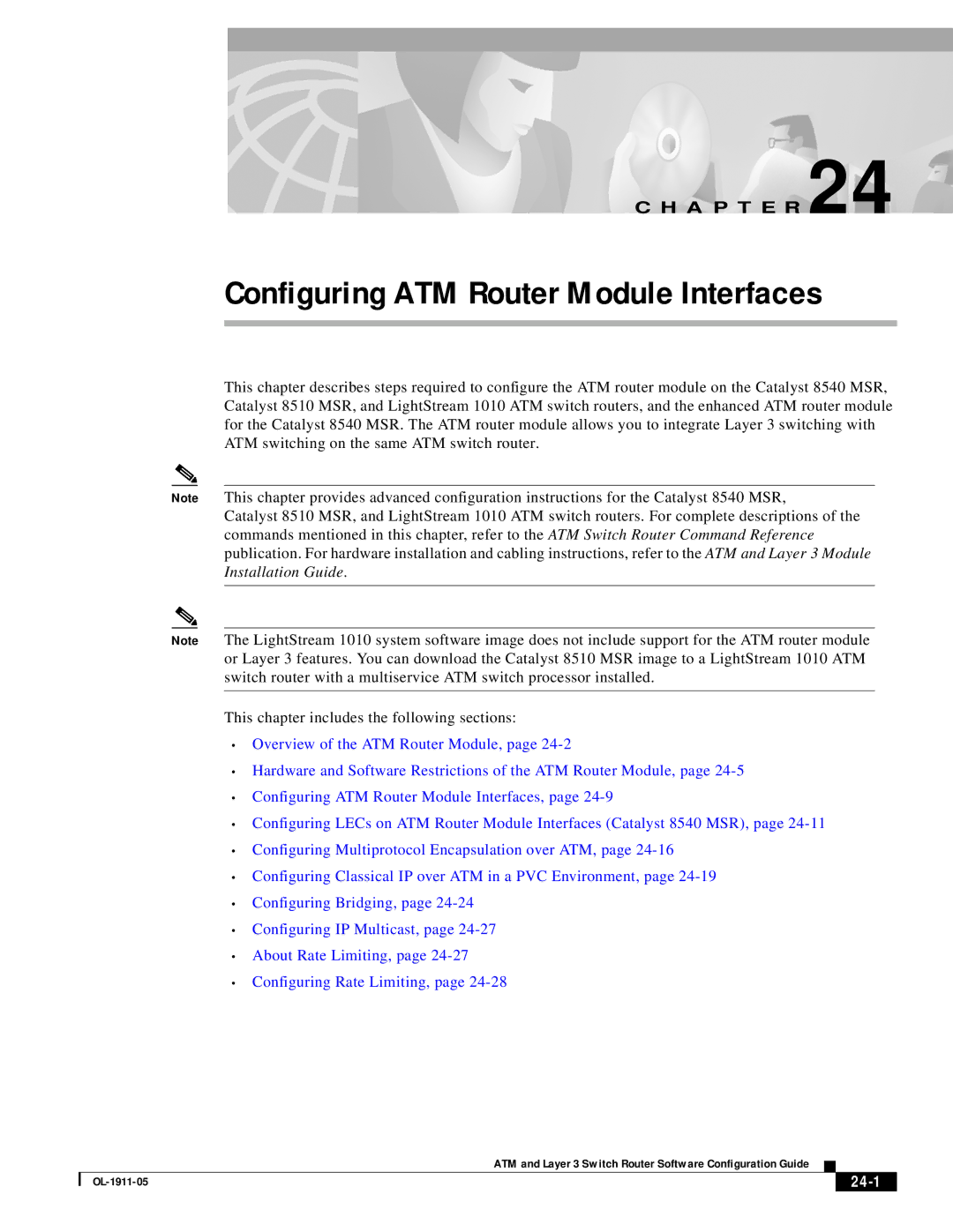 Cisco Systems OL-1911-05 manual Configuring ATM Router Module Interfaces, 24-1 