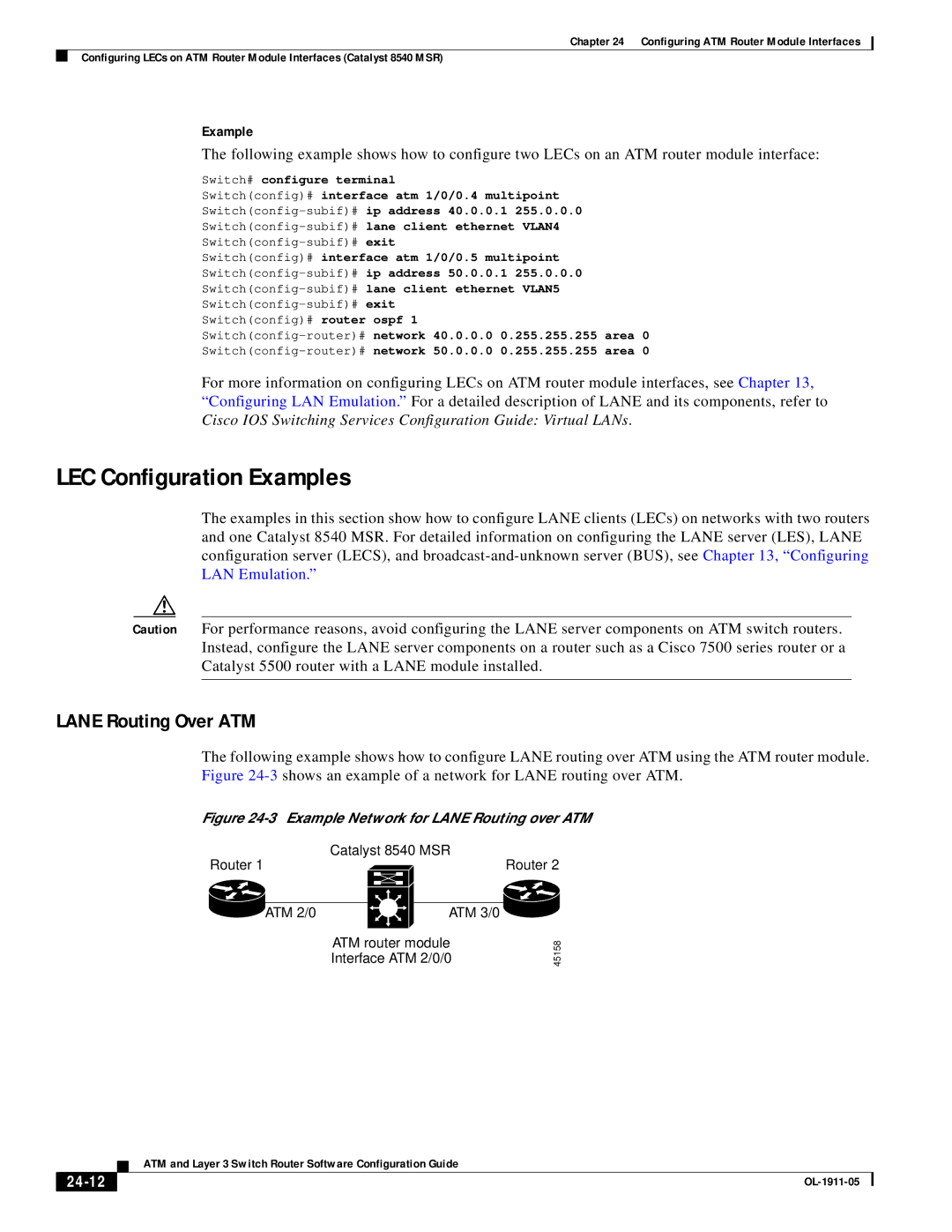 Cisco Systems OL-1911-05 manual LEC Configuration Examples, Lane Routing Over ATM, 24-12 