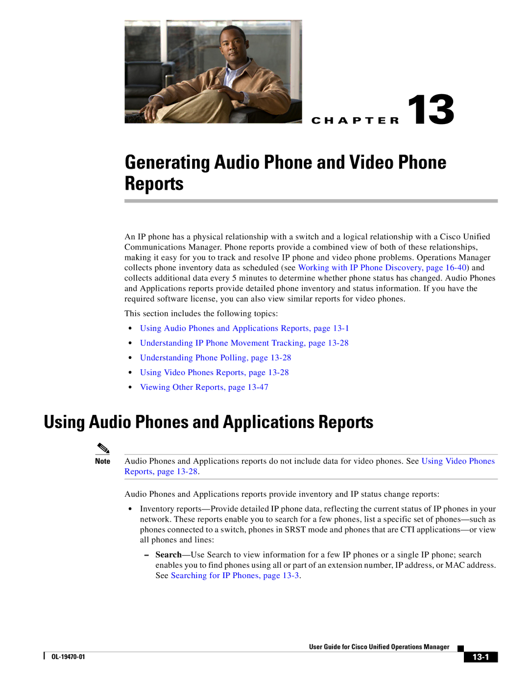 Cisco Systems OL-19470-01 manual Generating Audio Phone and Video Phone Reports, 13-1 