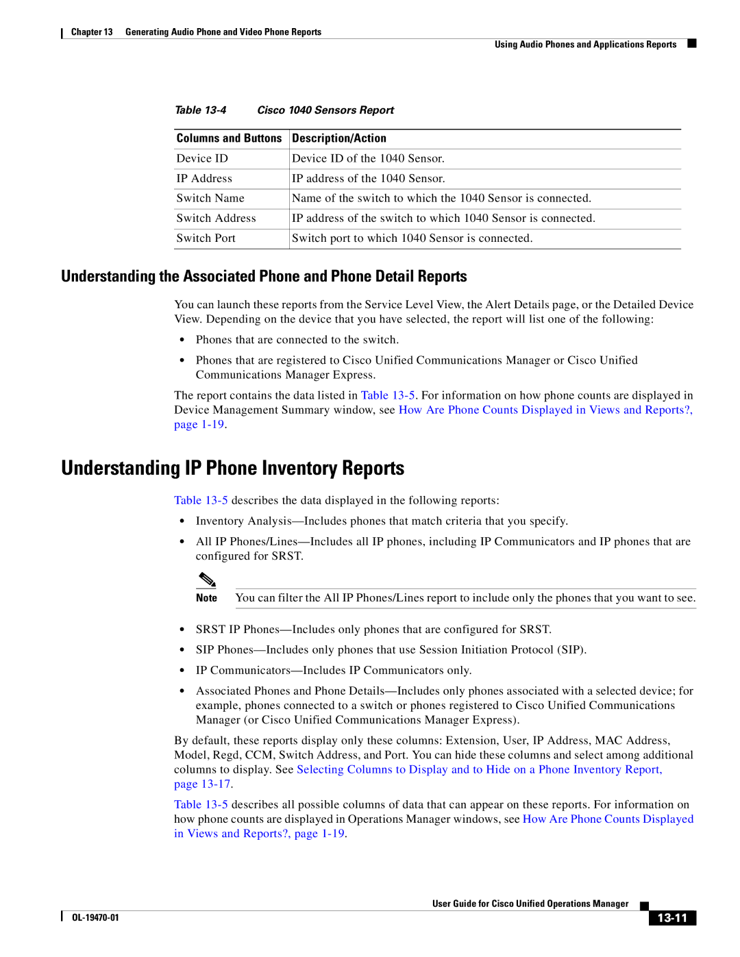 Cisco Systems OL-19470-01 manual Understanding IP Phone Inventory Reports, 13-11 