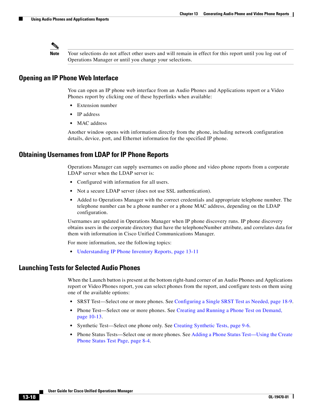 Cisco Systems OL-19470-01 Opening an IP Phone Web Interface, Obtaining Usernames from Ldap for IP Phone Reports, 13-18 