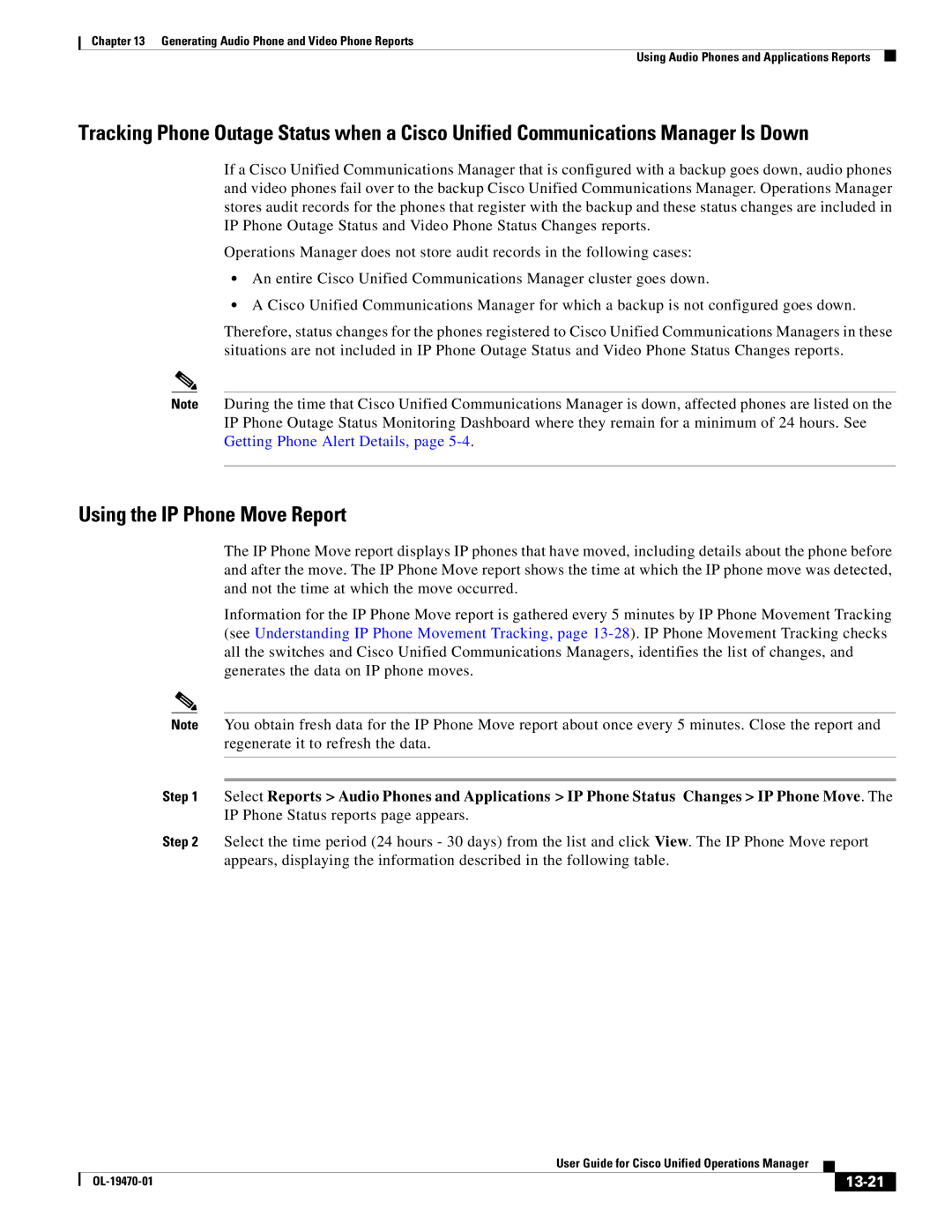 Cisco Systems OL-19470-01 manual Using the IP Phone Move Report, 13-21 