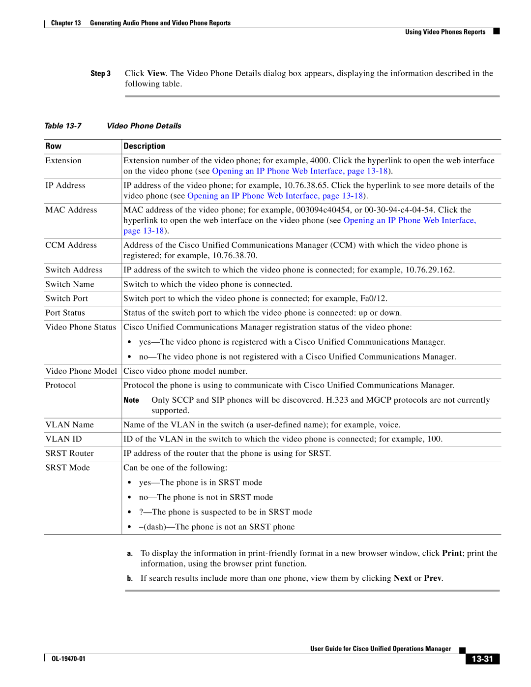 Cisco Systems OL-19470-01 manual On the video phone see Opening an IP Phone Web Interface, 13-31 