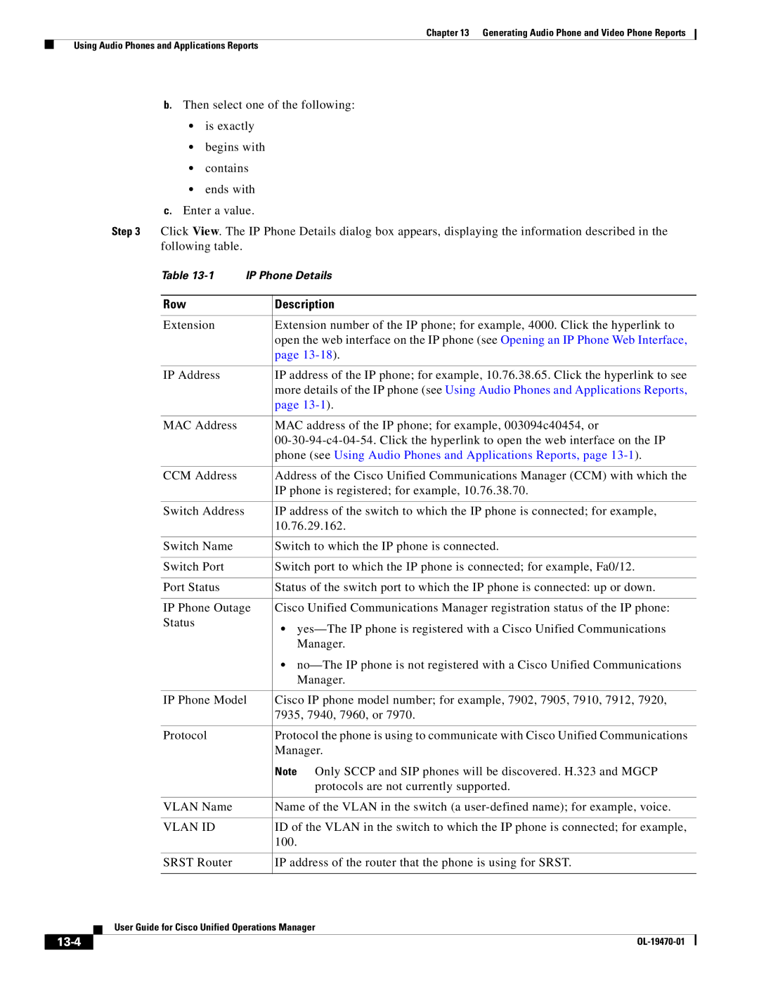 Cisco Systems OL-19470-01 manual Row Description, Phone see Using Audio Phones and Applications Reports, 13-4 