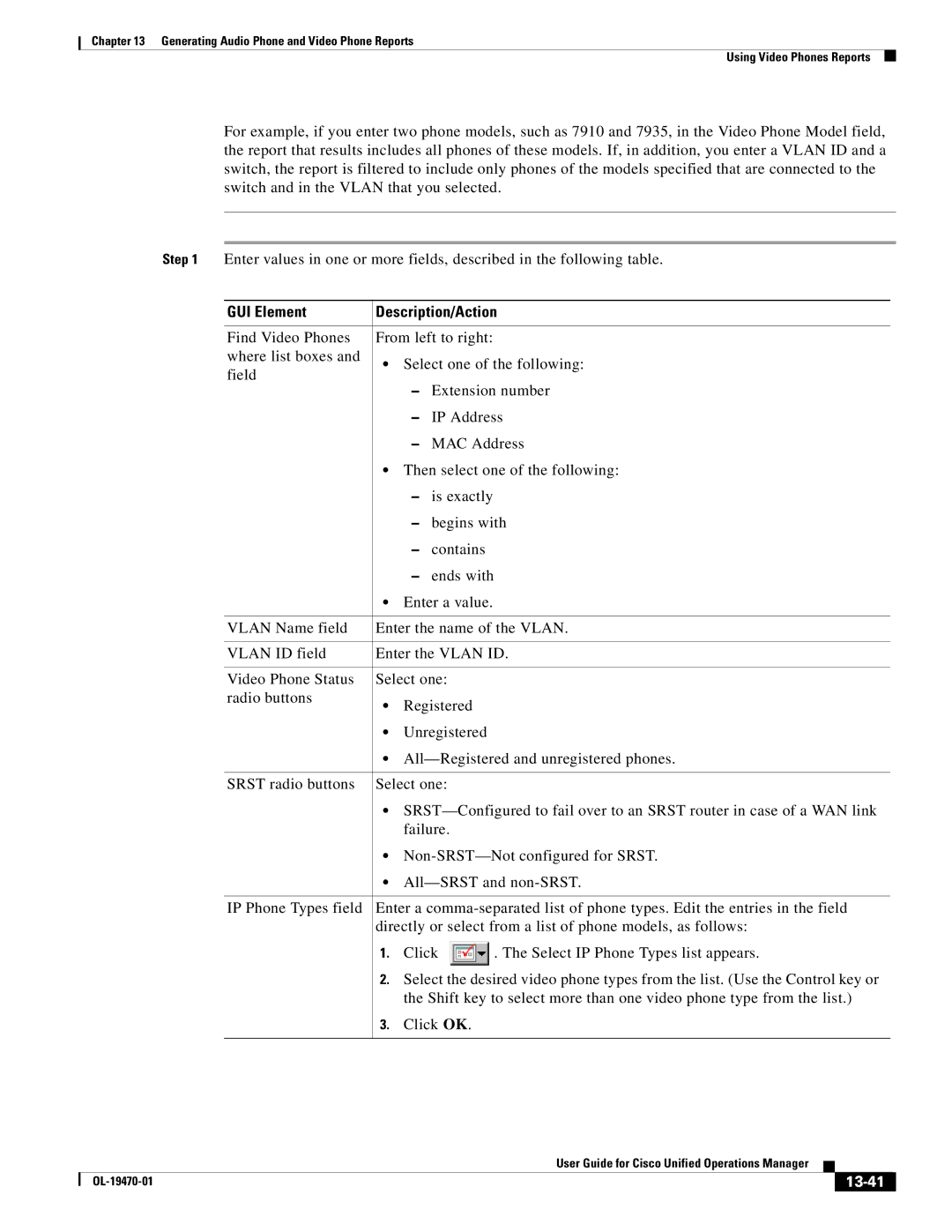 Cisco Systems OL-19470-01 manual GUI Element Description/Action, 13-41 