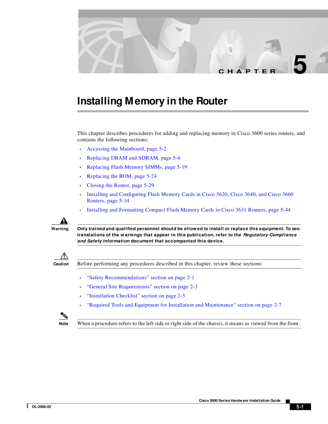 Cisco Systems OL-2056-02 manual Installing Memory in the Router 