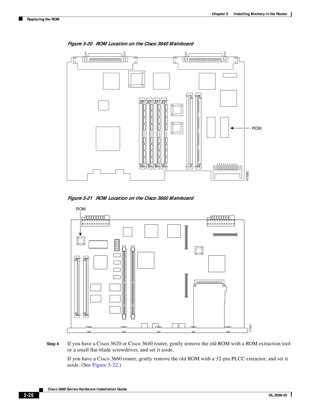 Cisco Systems OL-2056-02 manual ROM Location on the Cisco 3640 Mainboard 