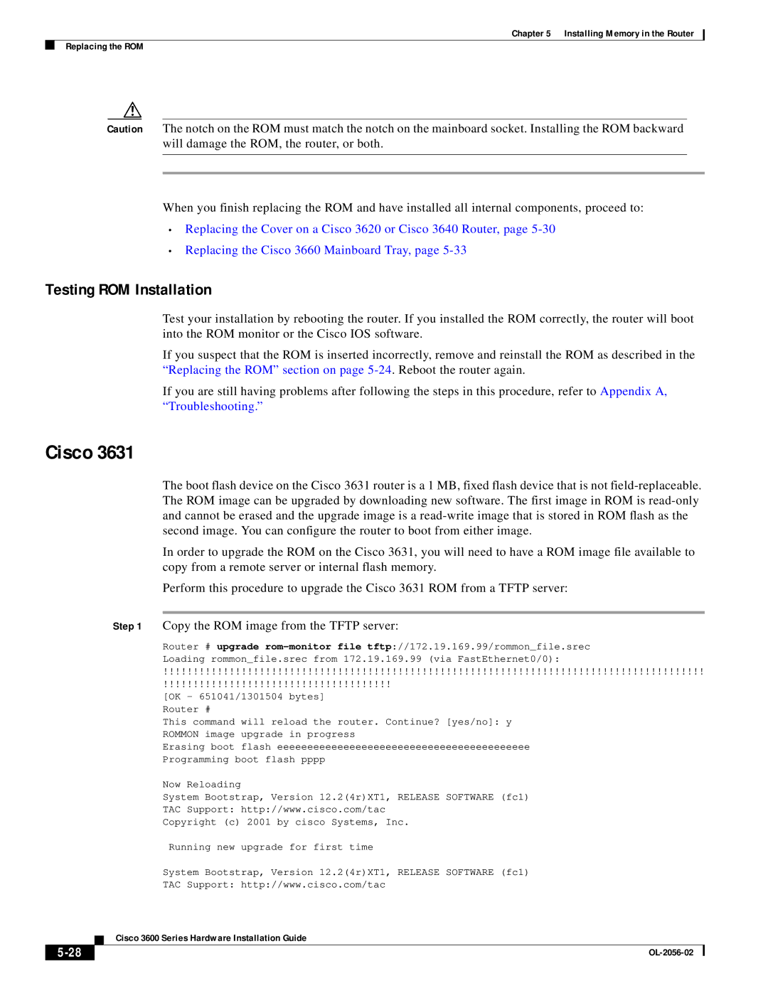 Cisco Systems OL-2056-02 manual Cisco, Testing ROM Installation 