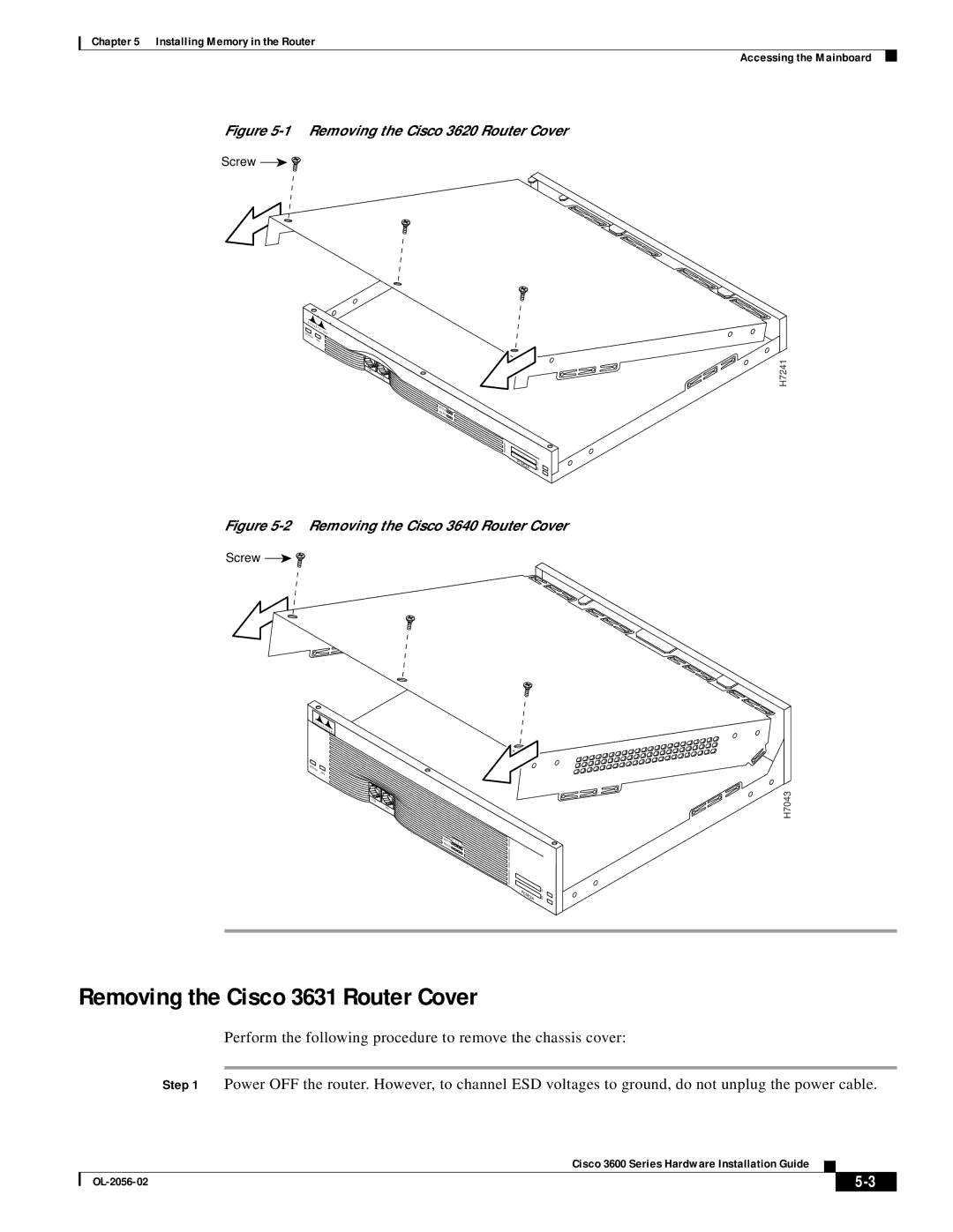 Cisco Systems OL-2056-02 Removing the Cisco 3631 Router Cover, Perform the following procedure to remove the chassis cover 