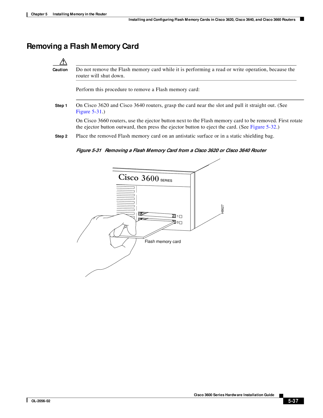 Cisco Systems OL-2056-02 manual Removing a Flash Memory Card 