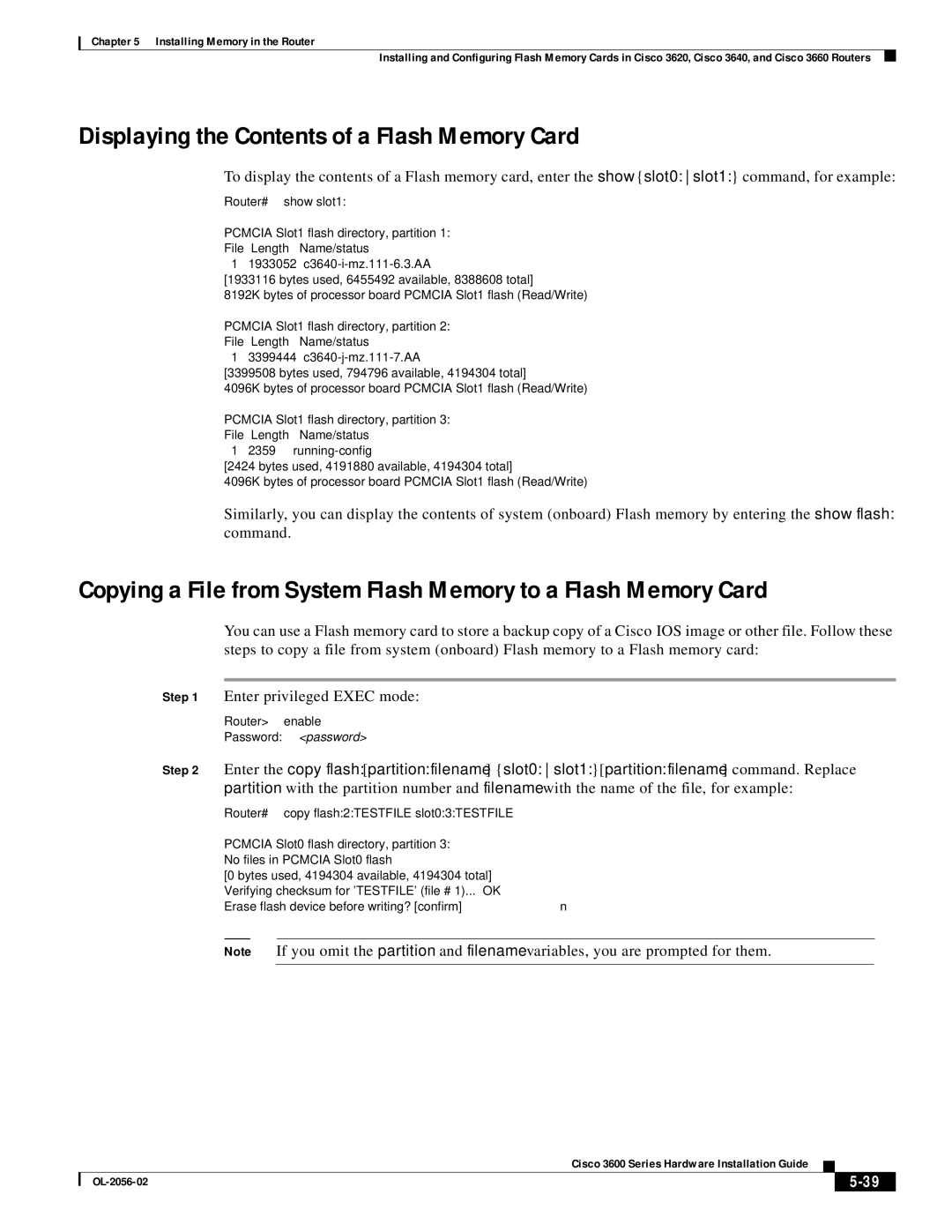 Cisco Systems OL-2056-02 manual Displaying the Contents of a Flash Memory Card 