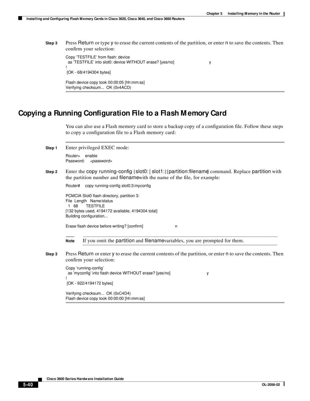 Cisco Systems OL-2056-02 manual Copying a Running Configuration File to a Flash Memory Card 