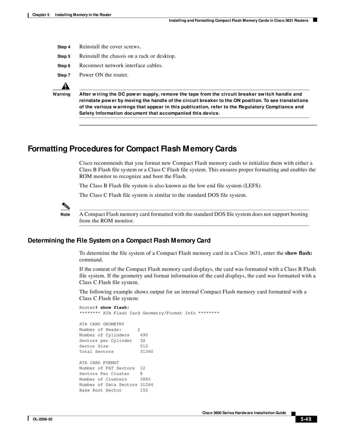 Cisco Systems OL-2056-02 Formatting Procedures for Compact Flash Memory Cards, ROM monitor to recognize and boot the Flash 