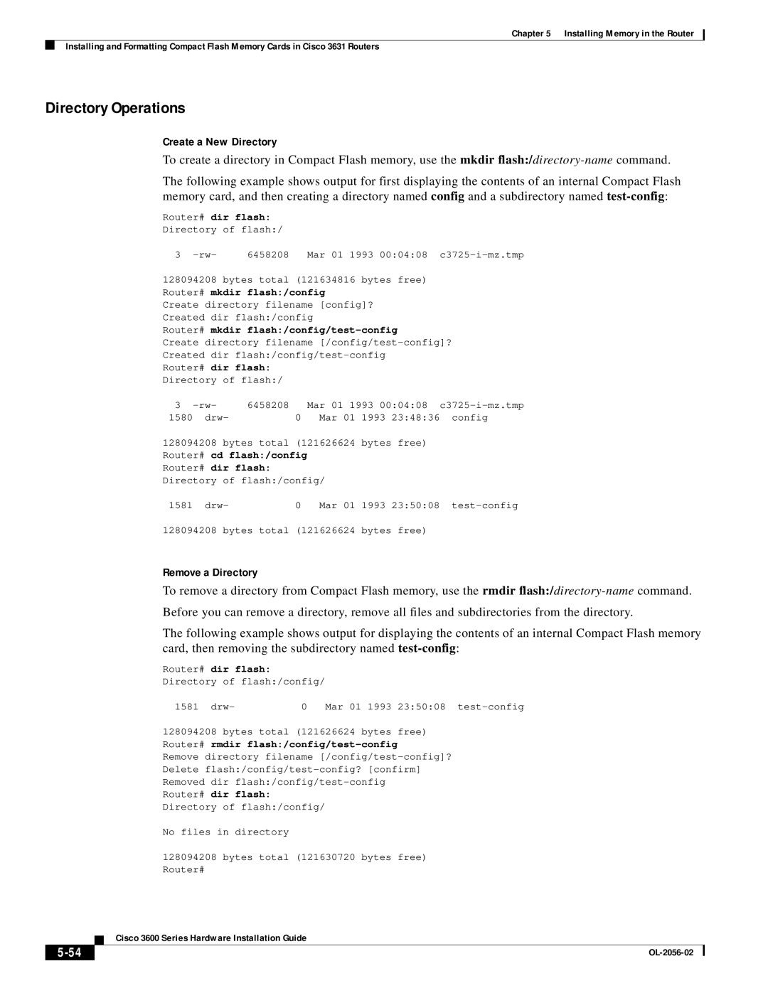 Cisco Systems OL-2056-02 manual Directory Operations, Create a New Directory, Remove a Directory 