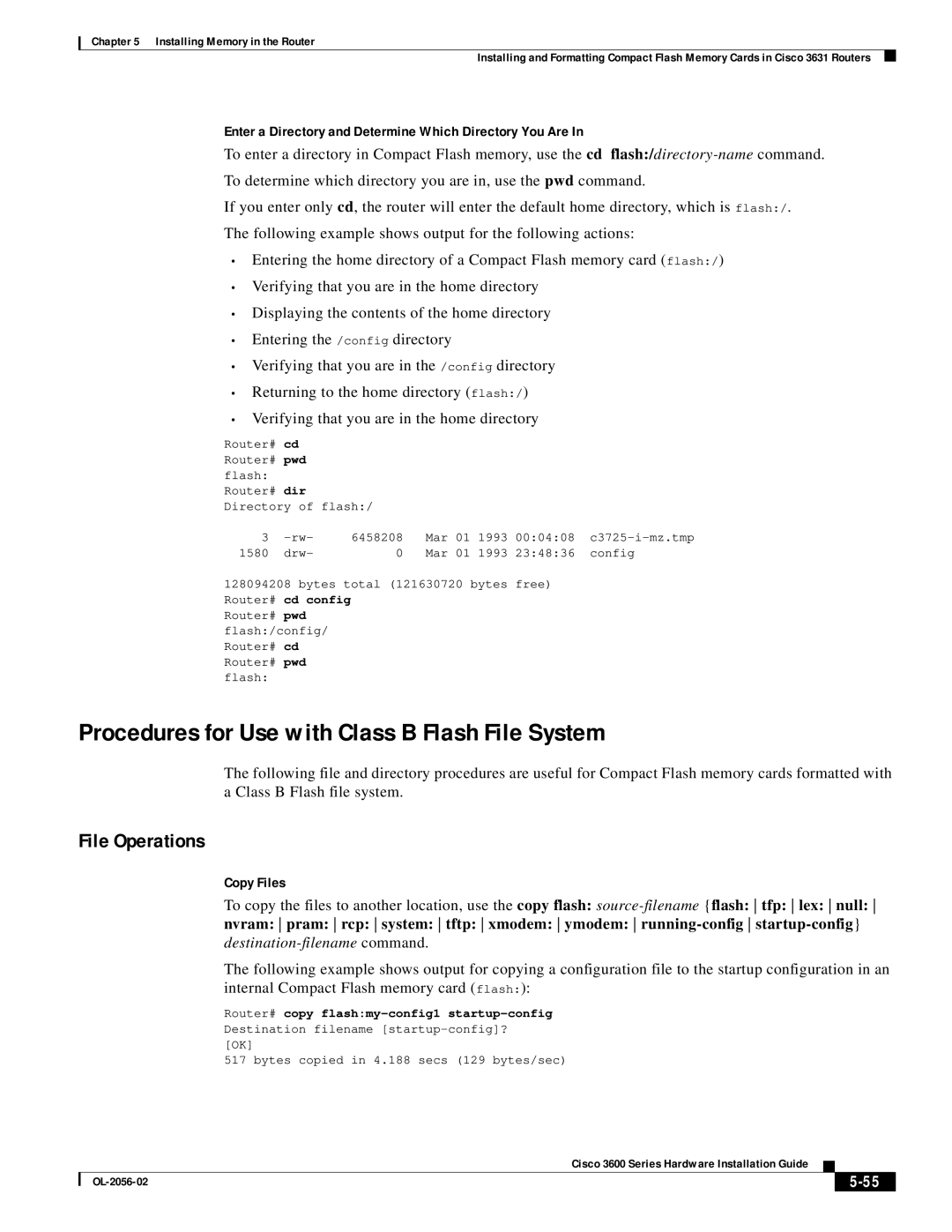 Cisco Systems OL-2056-02 manual Procedures for Use with Class B Flash File System 