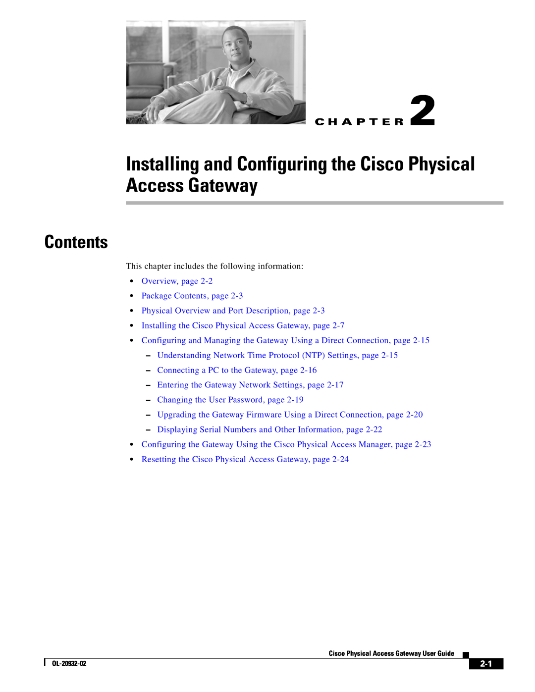 Cisco Systems OL-20932-02 manual Installing and Configuring the Cisco Physical Access Gateway, Contents, C H A P T E R 