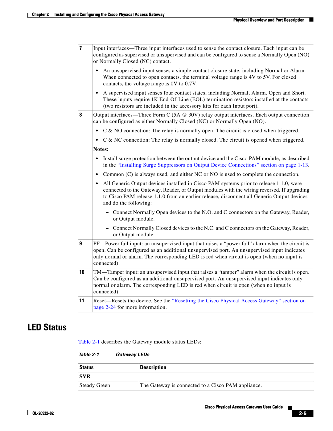 Cisco Systems OL-20932-02 manual LED Status, Description 
