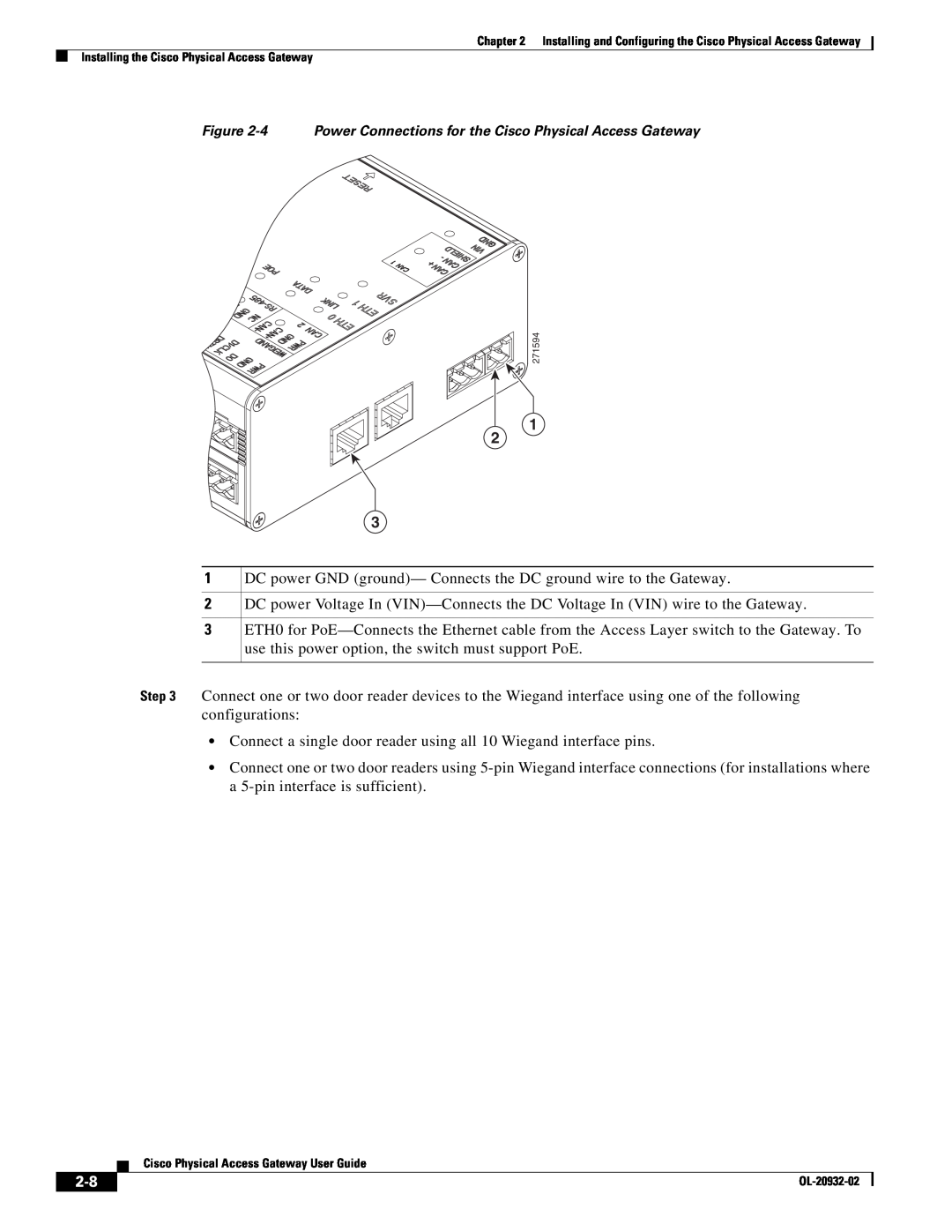 Cisco Systems OL-20932-02 manual DC power GND ground- Connects the DC ground wire to the Gateway 