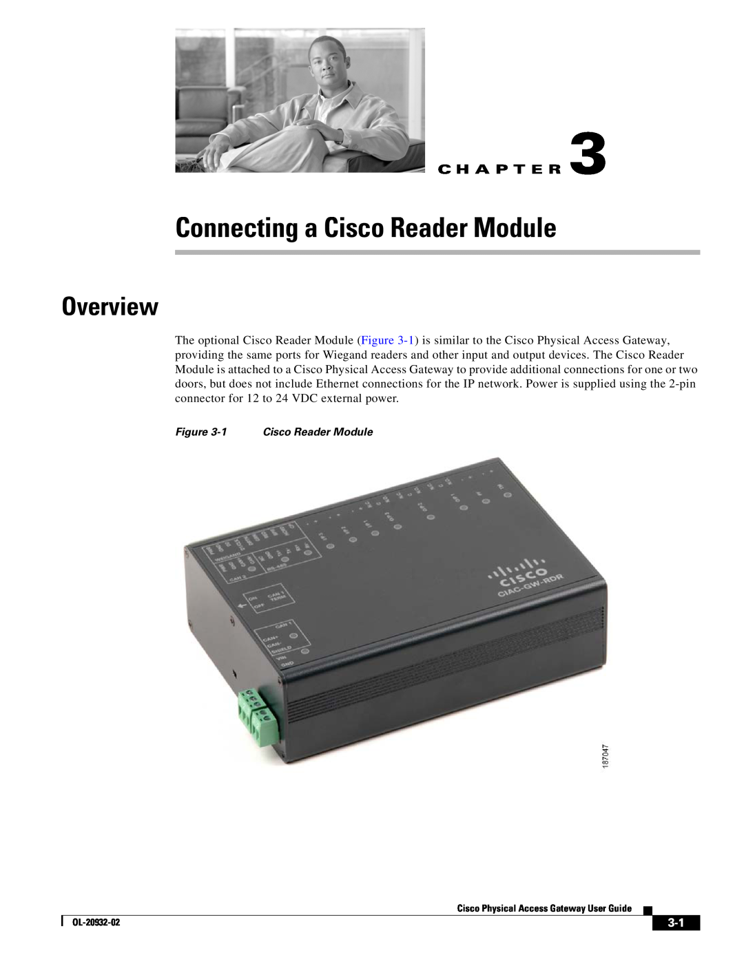 Cisco Systems OL-20932-02 manual Connecting a Cisco Reader Module, Overview, C H A P T E R, 1 Cisco Reader Module 