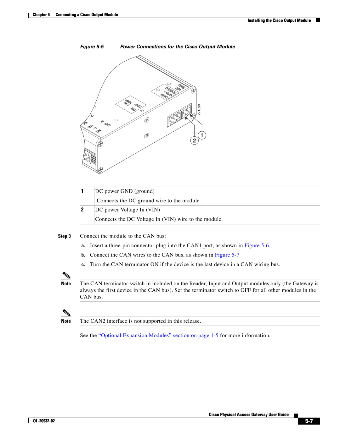 Cisco Systems OL-20932-02 manual 5 Power Connections for the Cisco Output Module 