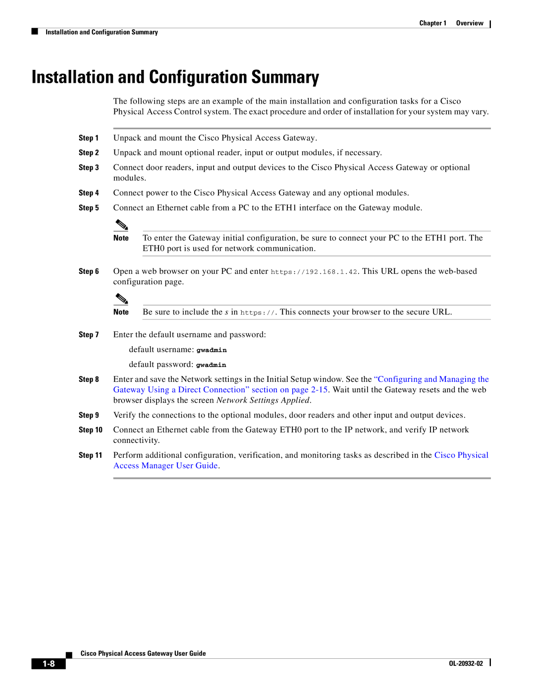 Cisco Systems OL-20932-02 manual Installation and Configuration Summary 