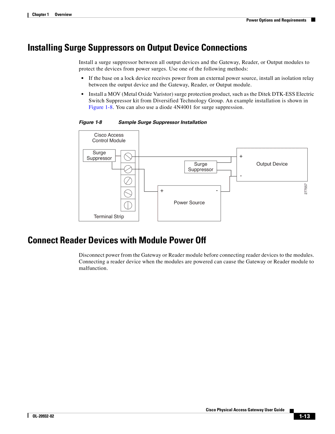 Cisco Systems OL-20932-02 manual Installing Surge Suppressors on Output Device Connections 