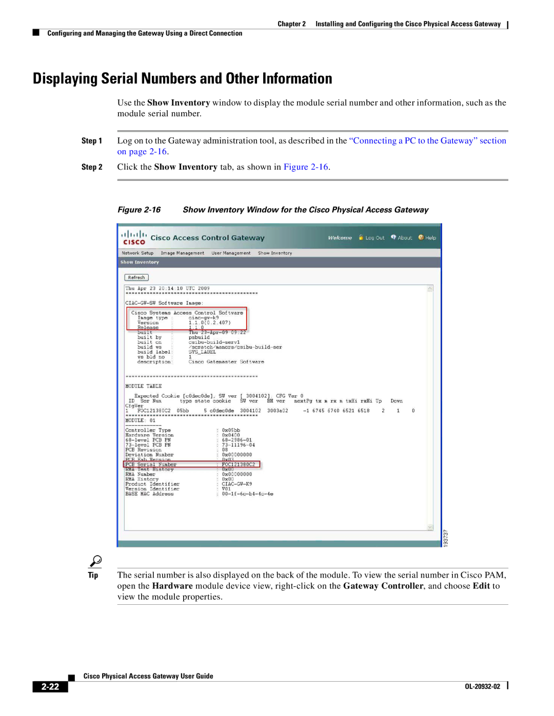 Cisco Systems OL-20932-02 manual Displaying Serial Numbers and Other Information 