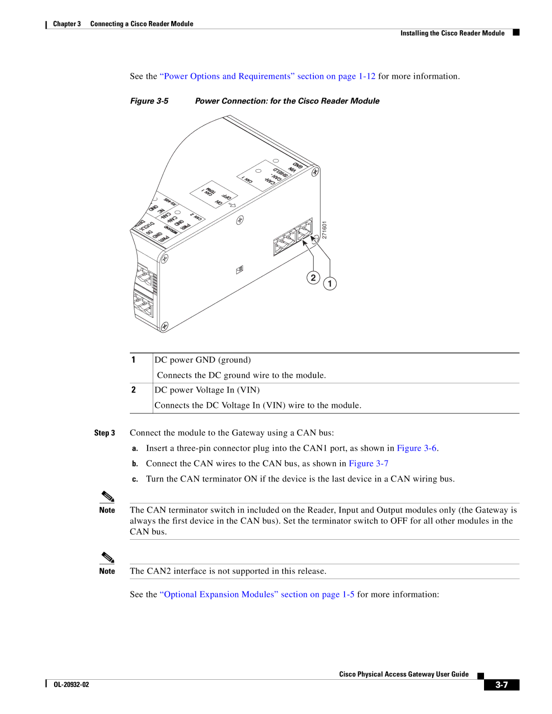 Cisco Systems OL-20932-02 manual Power Connection for the Cisco Reader Module 