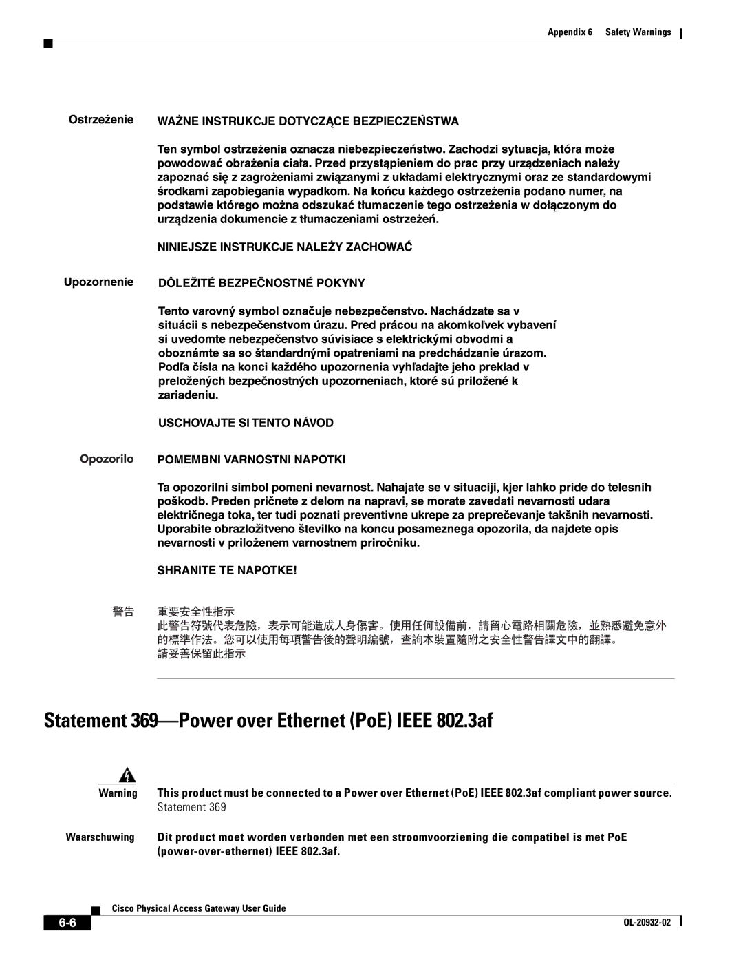 Cisco Systems OL-20932-02 manual Statement 369-Power over Ethernet PoE Ieee 802.3af 