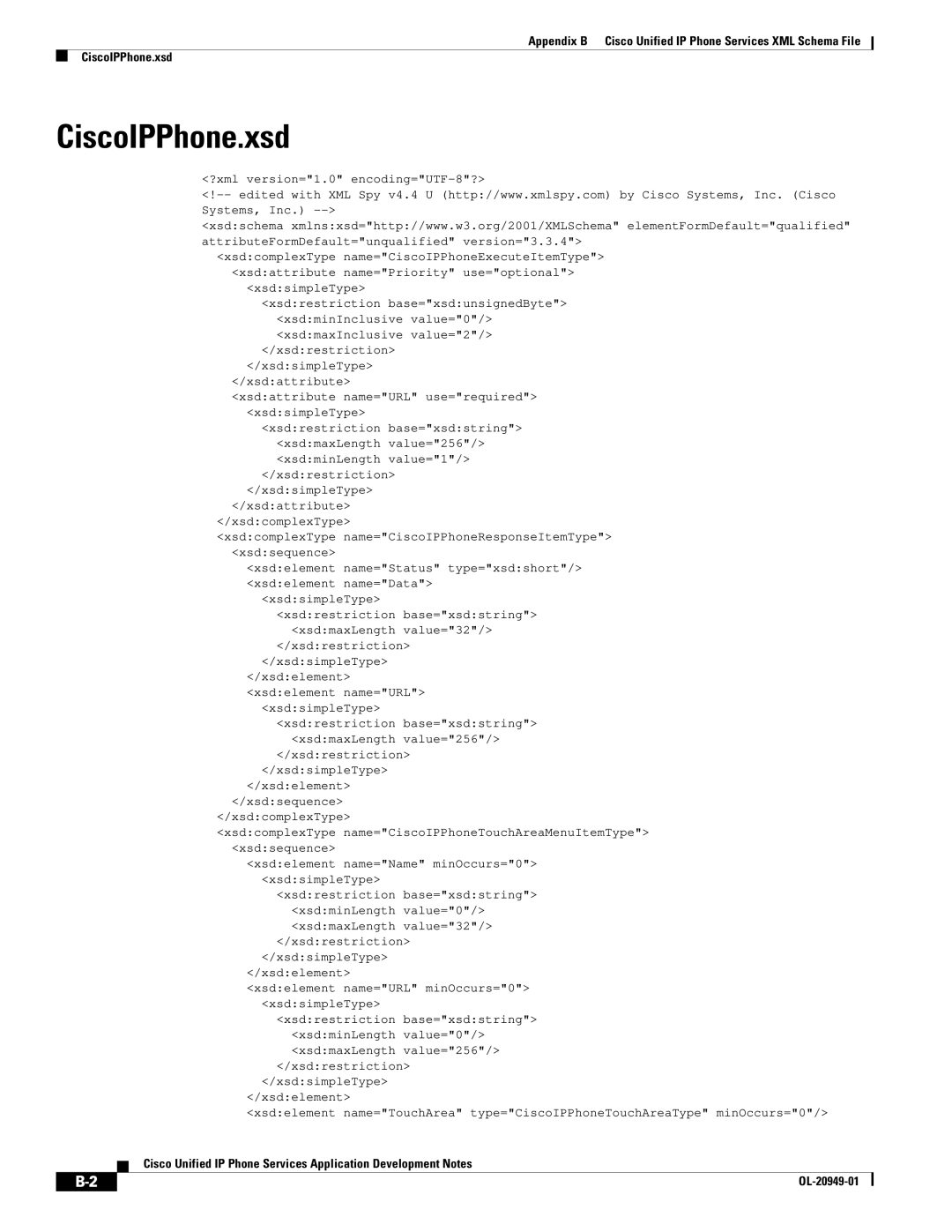 Cisco Systems OL-20949-01 manual CiscoIPPhone.xsd 