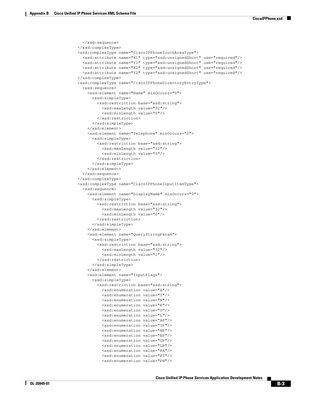 Cisco Systems OL-20949-01 manual Xsdelement name=Name minOccurs=0 xsdsimpleType 