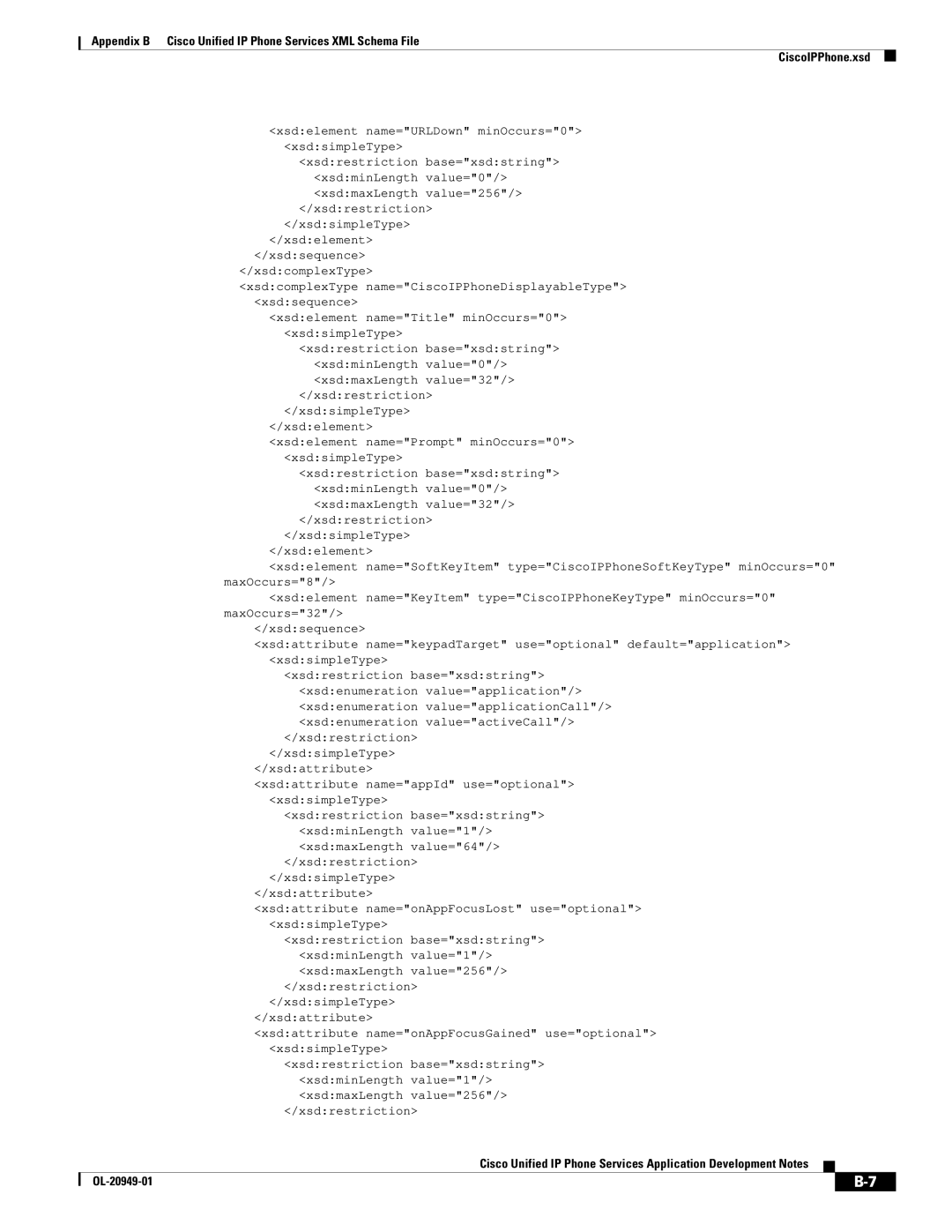 Cisco Systems OL-20949-01 manual Xsdelement name=Title minOccurs=0 xsdsimpleType 