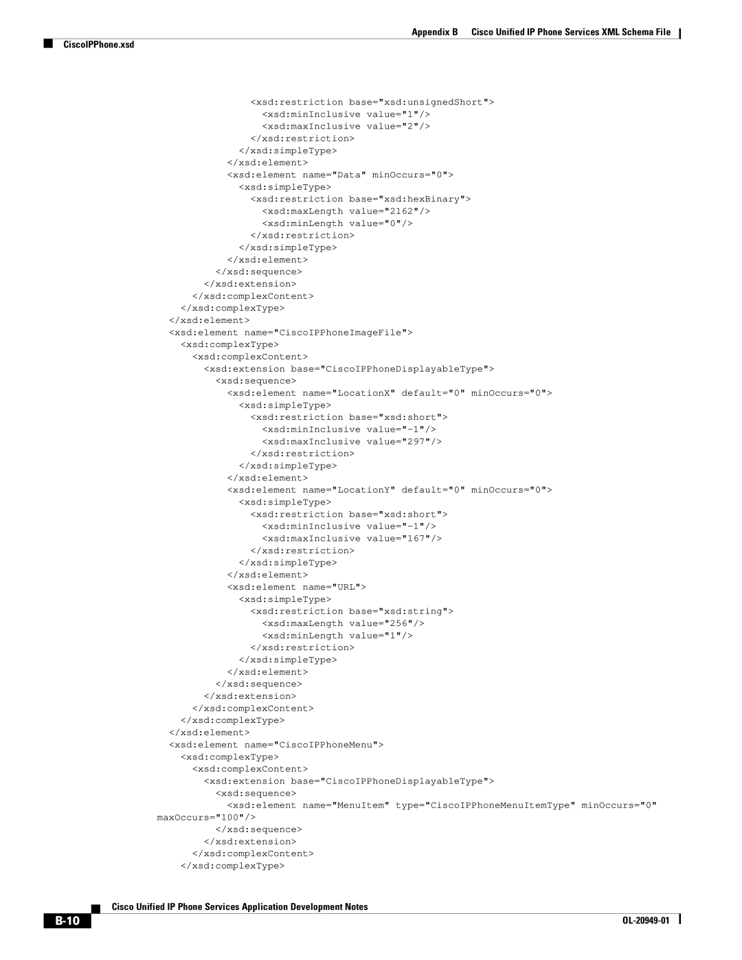 Cisco Systems OL-20949-01 manual Xsdelement name=CiscoIPPhoneImageFile xsdcomplexType 