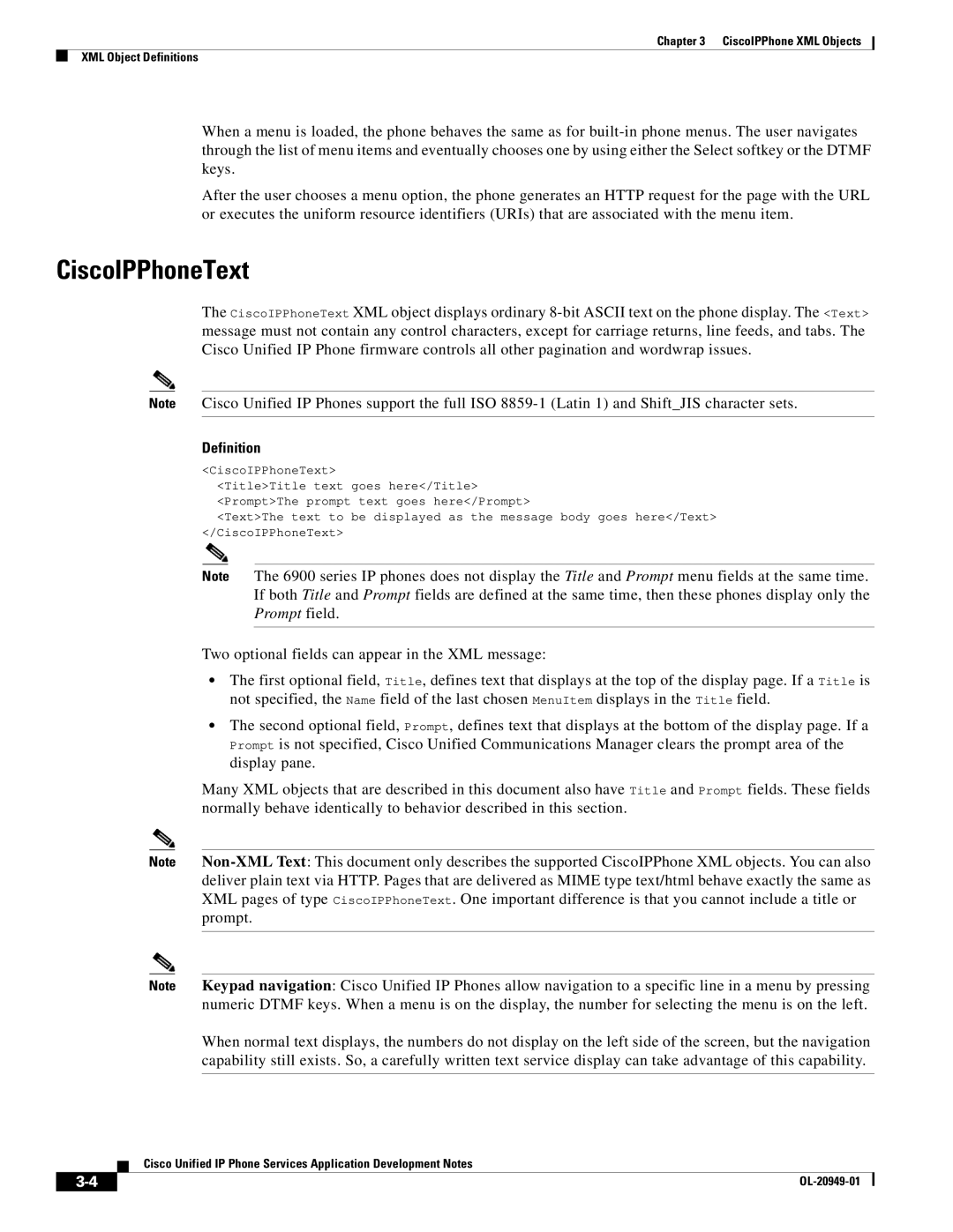 Cisco Systems OL-20949-01 manual CiscoIPPhoneText, Definition 