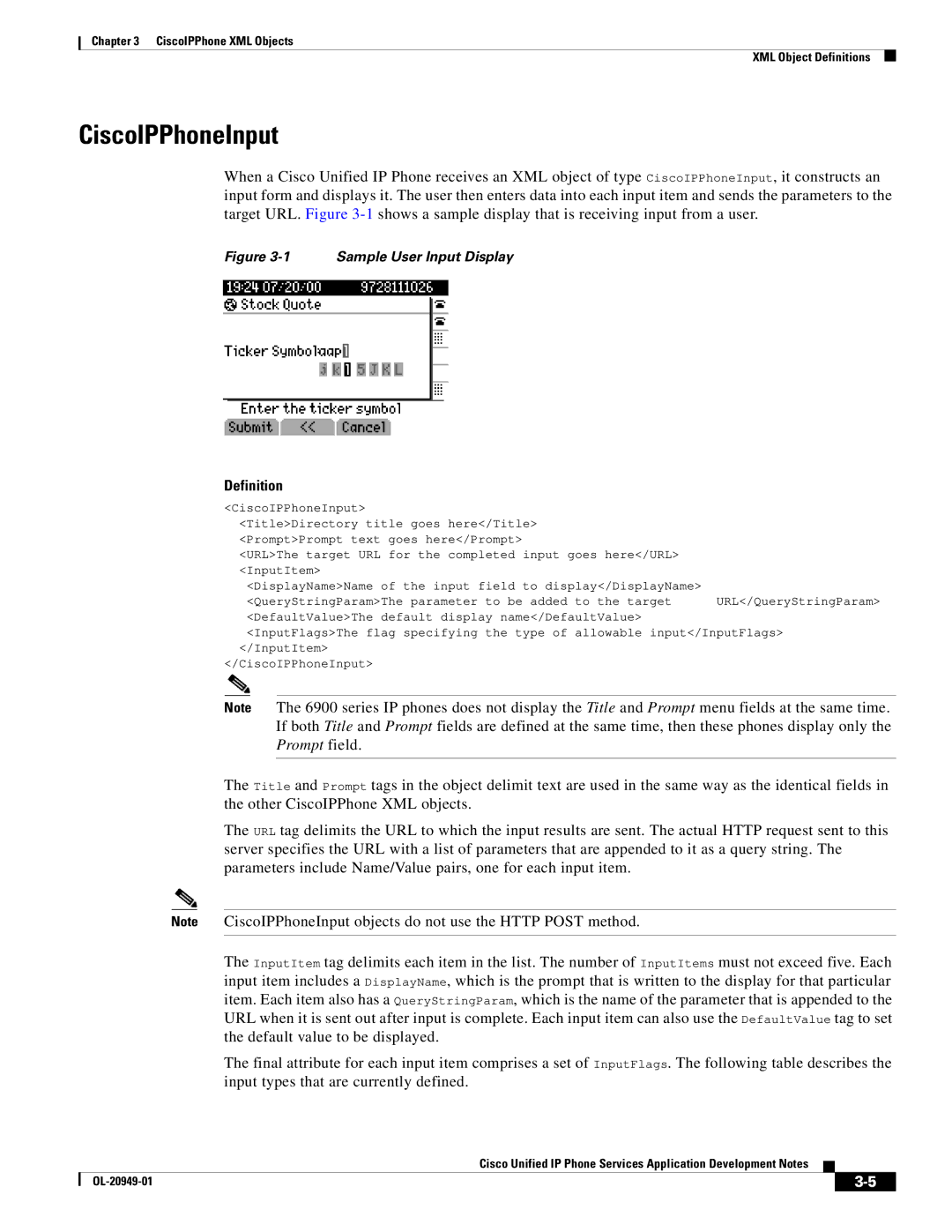 Cisco Systems OL-20949-01 manual CiscoIPPhoneInput, Sample User Input Display 