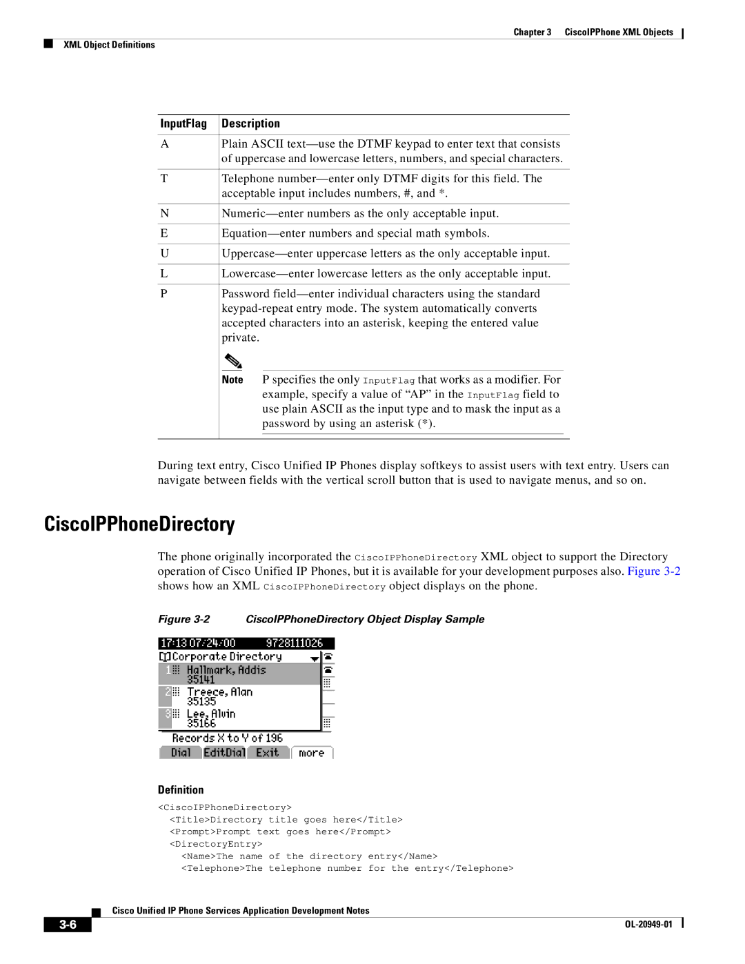 Cisco Systems OL-20949-01 manual CiscoIPPhoneDirectory, InputFlag Description 