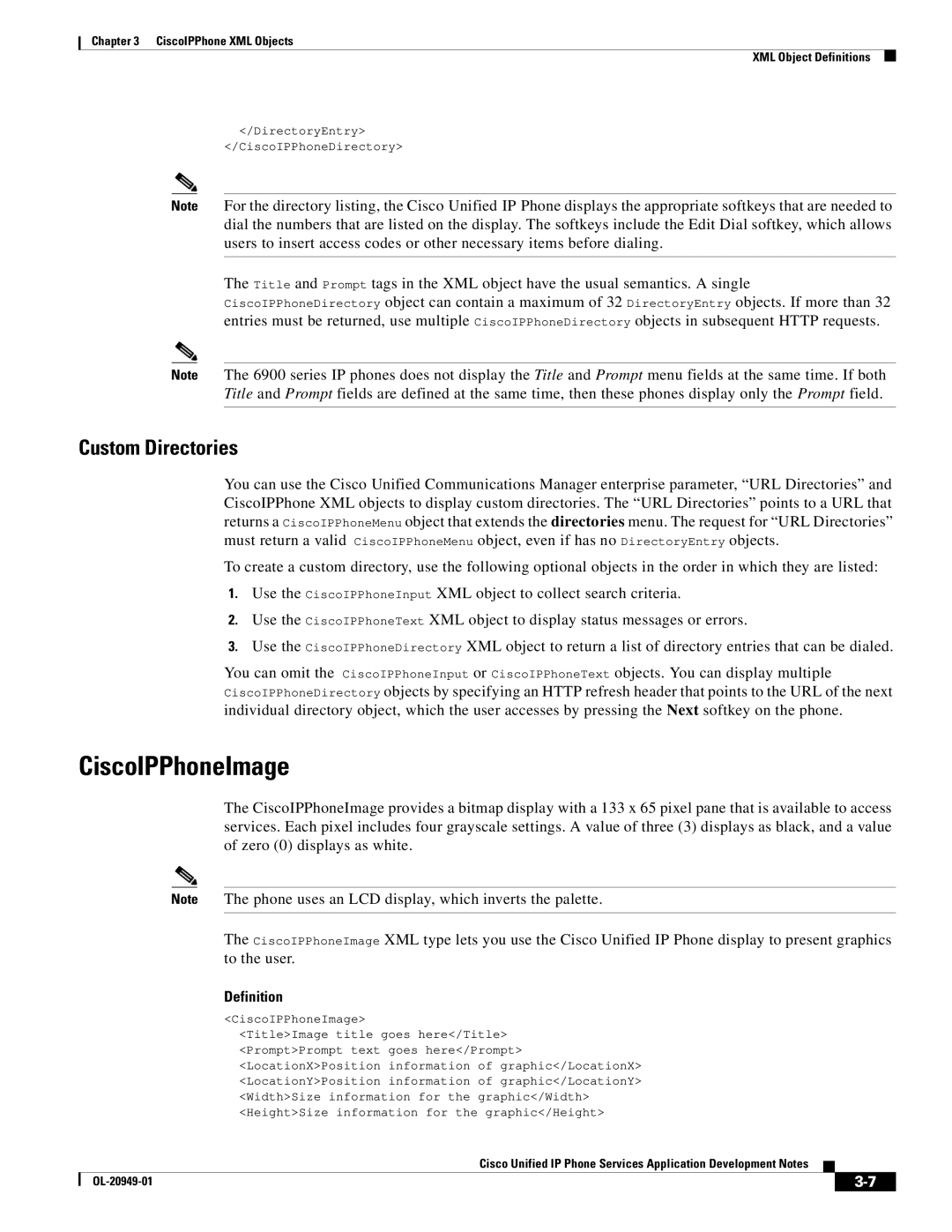 Cisco Systems OL-20949-01 manual CiscoIPPhoneImage, Custom Directories 