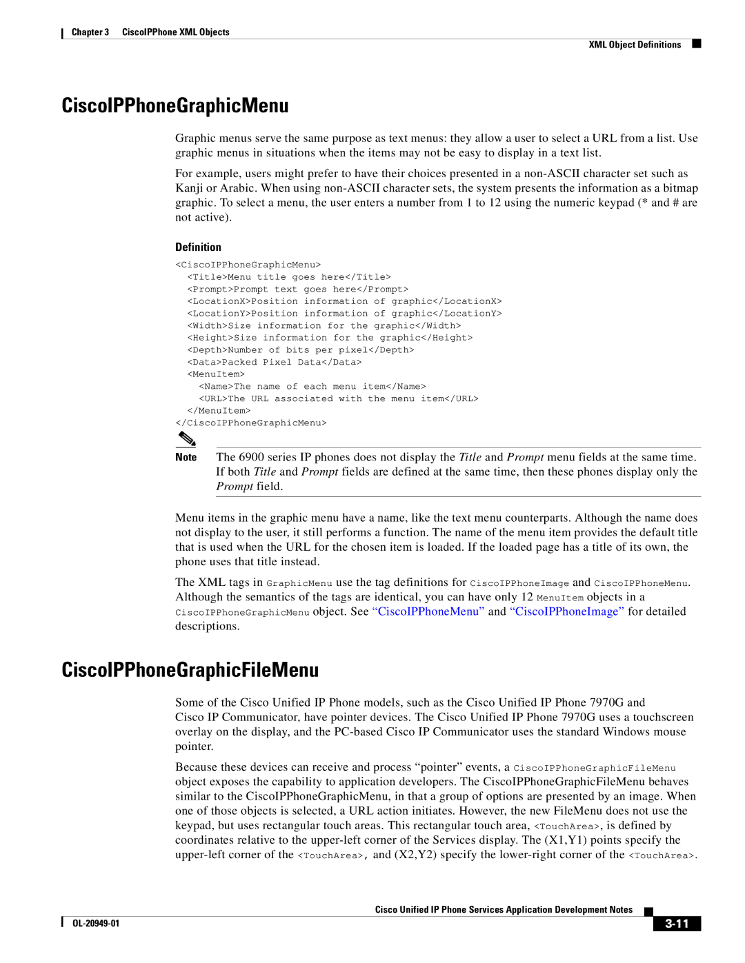 Cisco Systems OL-20949-01 manual CiscoIPPhoneGraphicMenu, CiscoIPPhoneGraphicFileMenu 