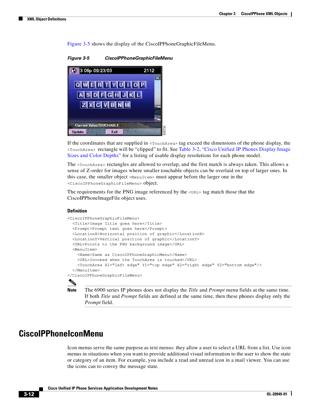 Cisco Systems OL-20949-01 manual CiscoIPPhoneIconMenu, 5shows the display of the CiscoIPPhoneGraphicFileMenu 