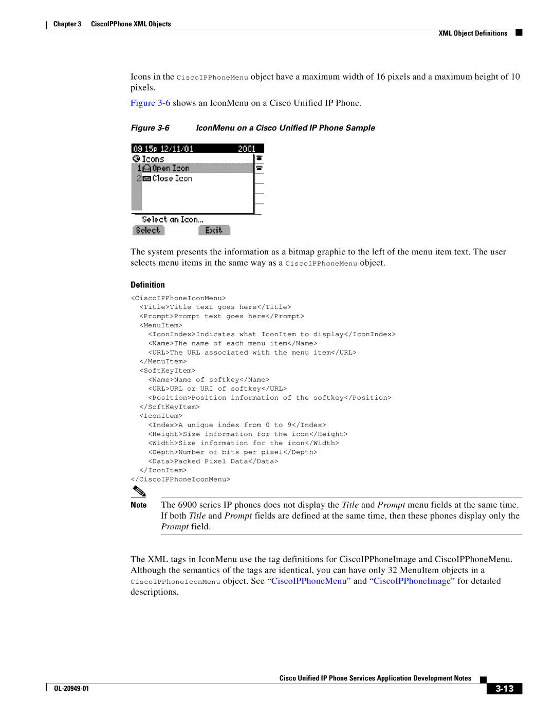 Cisco Systems OL-20949-01 manual 6shows an IconMenu on a Cisco Unified IP Phone 