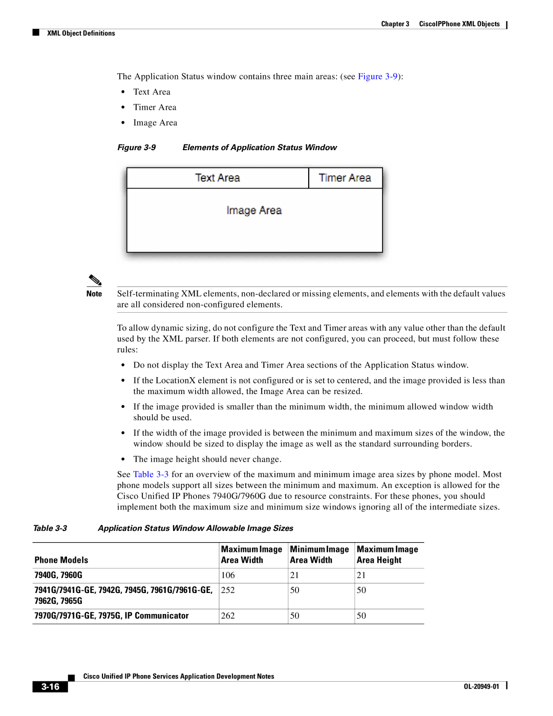 Cisco Systems OL-20949-01 manual Phone Models Area Width Area Height 7940G, 7960G 