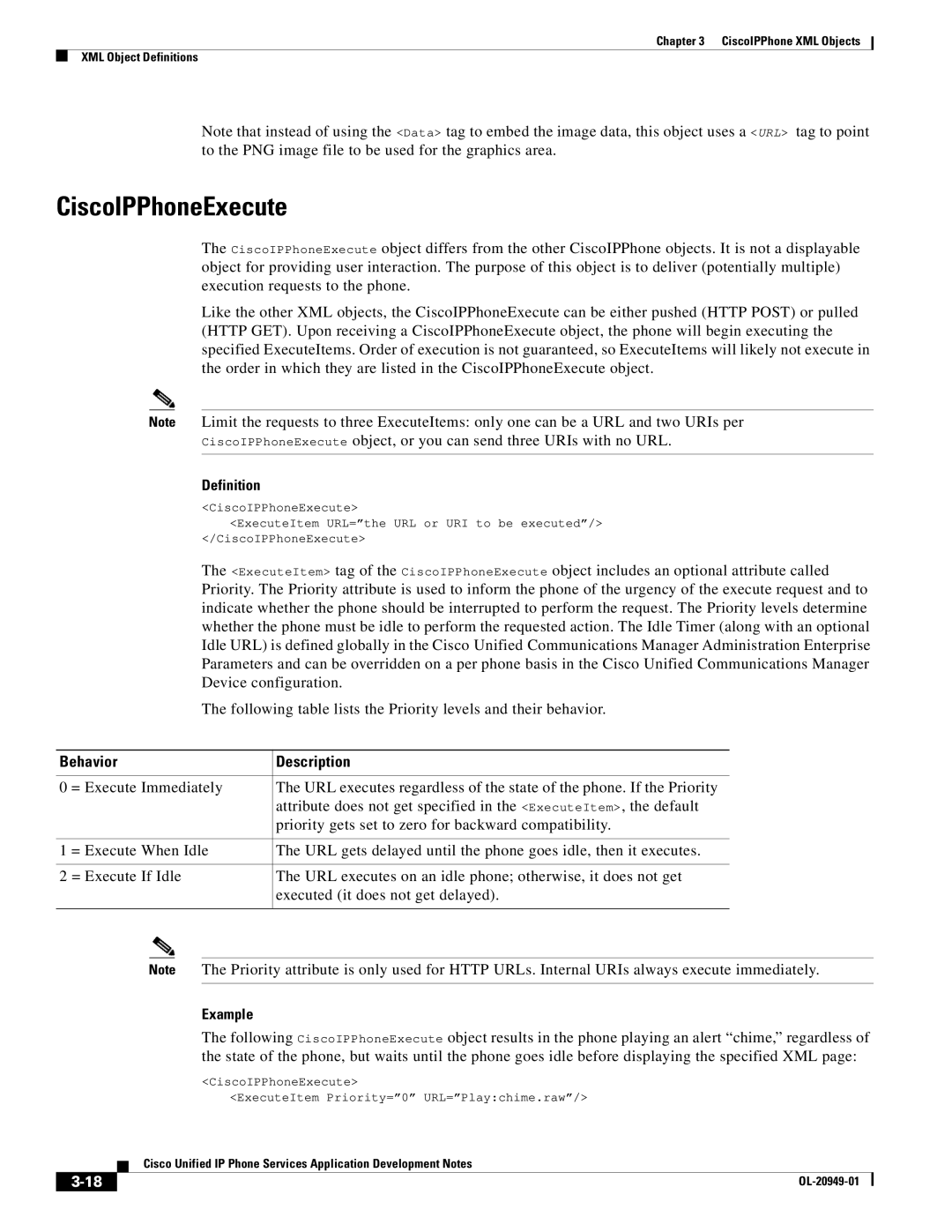 Cisco Systems OL-20949-01 manual CiscoIPPhoneExecute, Behavior Description 