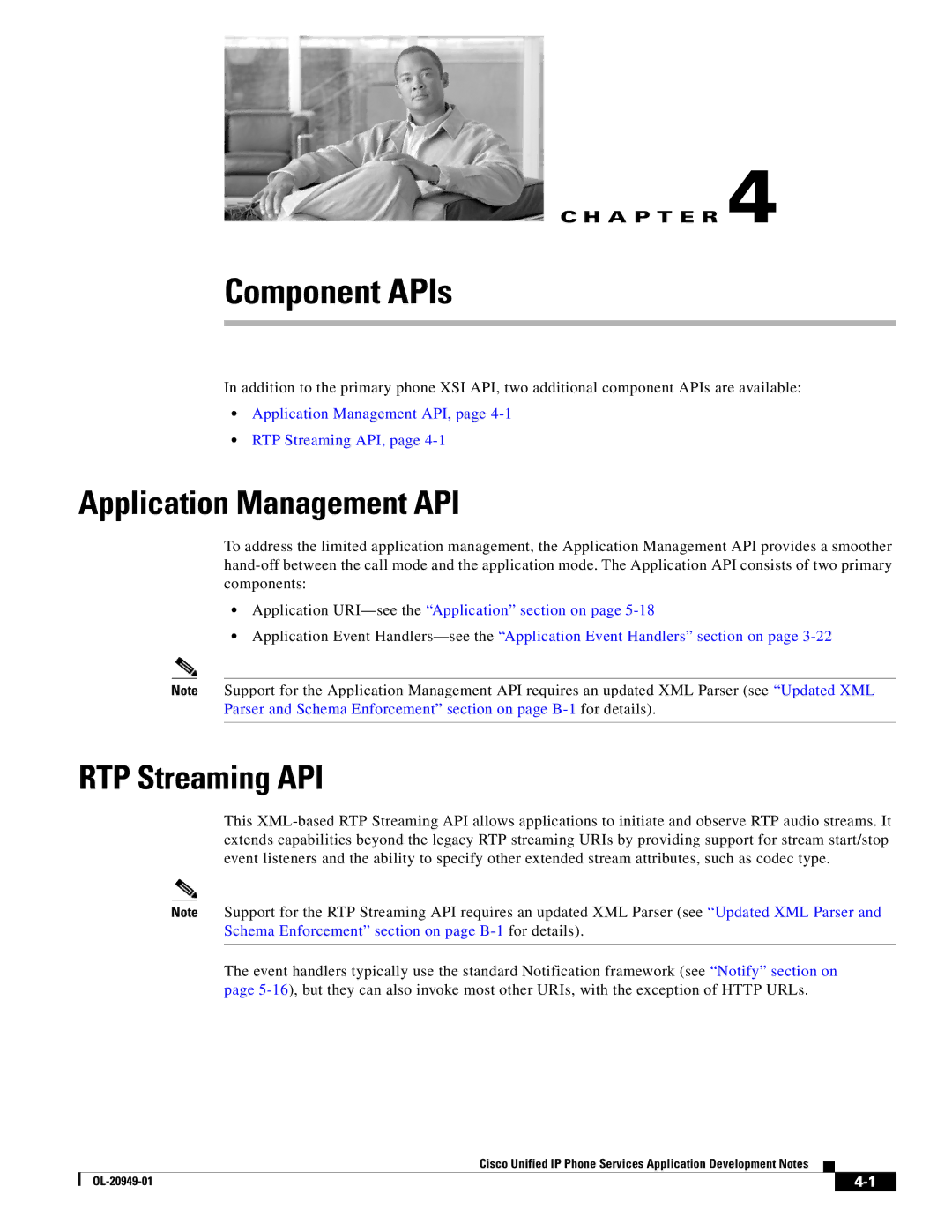 Cisco Systems OL-20949-01 manual Component APIs, Application Management API, RTP Streaming API 